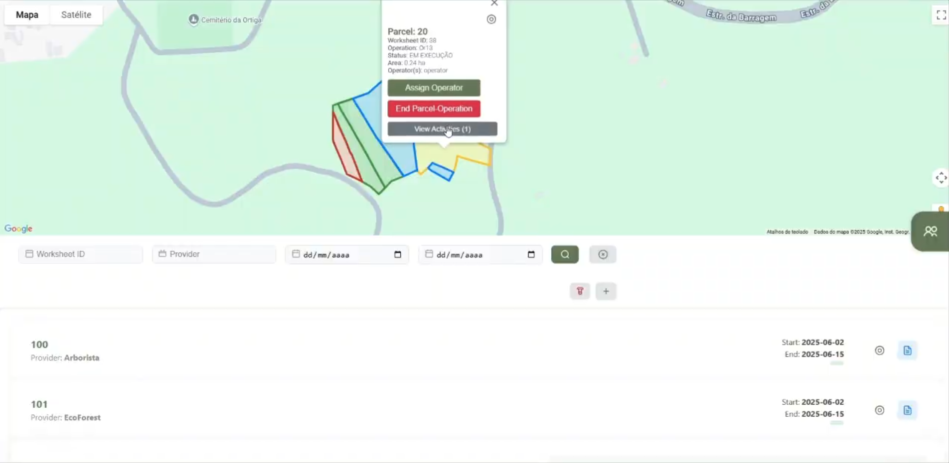 Web dashboard with land management maps